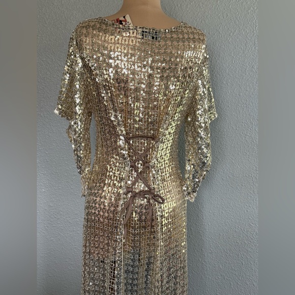NWT Eastnwest Label Medusa Kimono Sequin Square Duster in Gold Size 1(S/M) - Picture 6 of 9